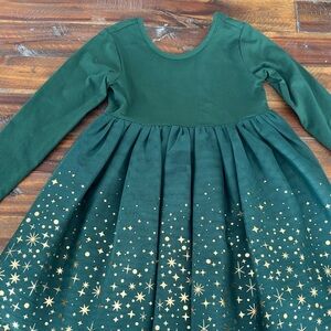 Hanna Andersson Green and Gold Starry Kids Dress